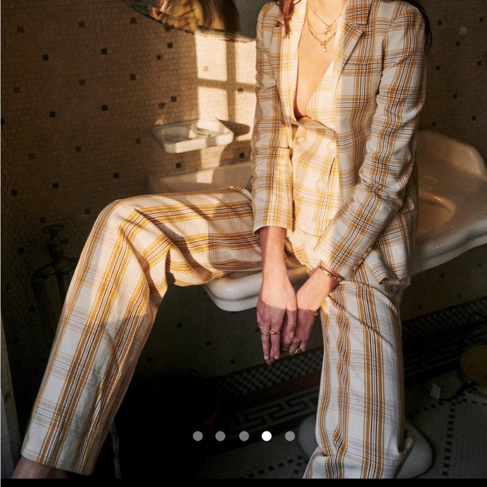 Sezane Martin Trouser in Tile Beige Ochre Bordeaux